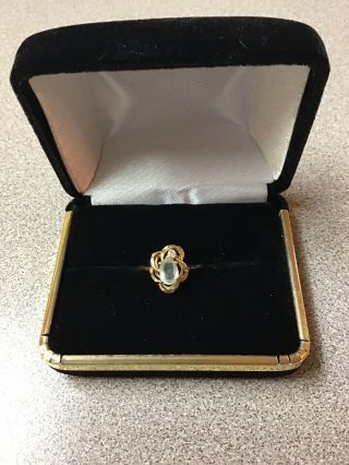 14k Gold Vintage Aquamarine Diamond Ring Size 5 Not Scrap