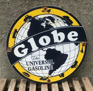 Vintage Globe Universal Gasoline Sign Porcelain Pump Plate Motor Oil Gas Station