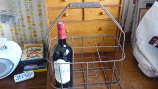 Vintage French Metal Wine 6 Bottle Carrier With Handle,  Wine Bottle Rack Caddy