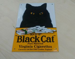 Vintage Black Cat Virginia Cigarettes Porcelain Metal Sign Tobacco