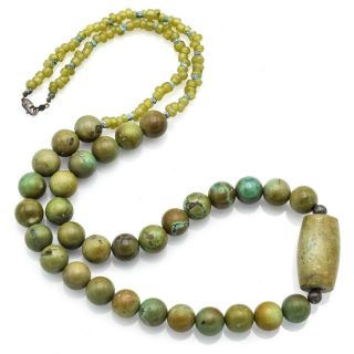 Vintage Sterling Silver Green Turquoise & Peridot Beaded Strand Necklace 102.  1 G
