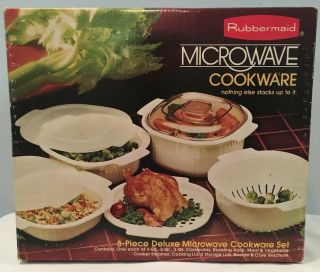 Nib Vintage 1983 Rubbermaid Microwave Cookware 8 Piece Set Orig.  Box