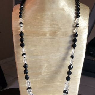 VTG Crystal Strand Necklace Old Art Deco Jet Black Clear Mourning Flapper 5