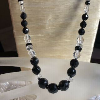 VTG Crystal Strand Necklace Old Art Deco Jet Black Clear Mourning Flapper 6