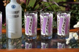 Vintage Cocktail Highball Glasses With Lavender,  Gold And White Flowers - 6 -