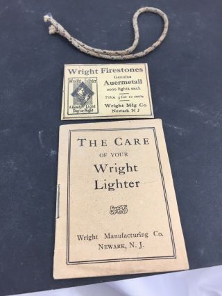 Vintage Semi Automatic Wright Pocket Lighter Ephemera - Booklet & Flint Envelope