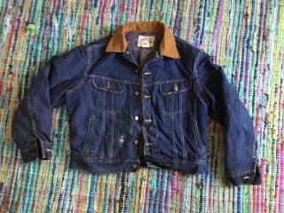 Vintage Lee Storm Rider Jacket Denim Blanket Lined Size 44 R Chore 70s 1980s