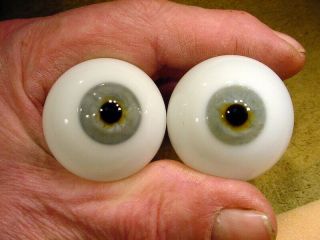 Vintage Pair Glass Eyes For Human Wax Or Bisque Doll Age 1910 Ø 37 Mm 3196