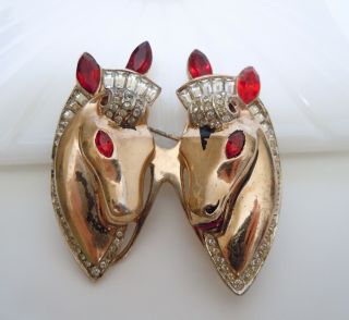 Vintage Coro Craft Sterling Gold Vermeil Double Horse Head Duette Fur Clip