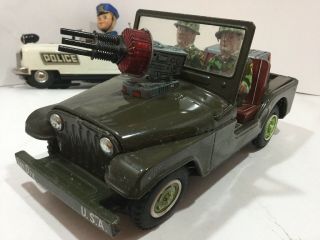 Vintage Tn Nomura 10.  5” Long Military Cj3 Jeep Battery Operated Tin Litho Japan