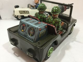 VINTAGE TN NOMURA 10.  5” LONG MILITARY CJ3 JEEP BATTERY OPERATED TIN LITHO JAPAN 7