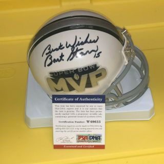 Rare Bart Starr Signed Green Bay Packers Bowl Mvp Mini Helmet Psa/dna