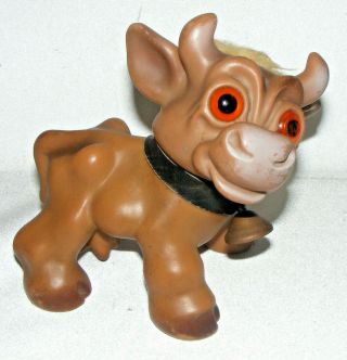 1964 Dam Things Troll Doll Cow Bull Bell Figure With Hair 6 " Long Vintage