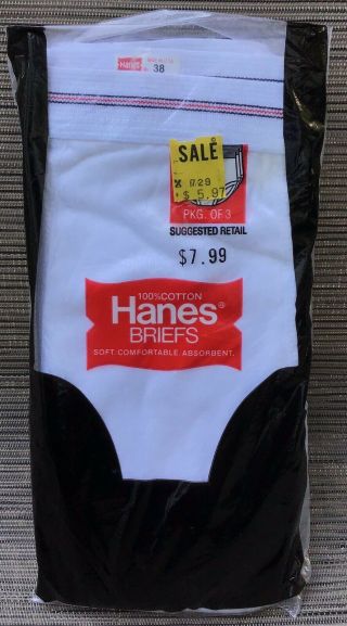 Vintage Hanes Mens Briefs Underwear 1983 White 3 Pack Size 38 Usa 100 Cotton
