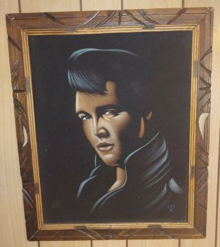 Rare Vintage Elvis Black Velvet Oil Painting 24 " X 20 " Wood Framed