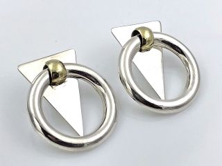 Vintage.  925 Sterling Silver 2 - Tone Modernist Multi - Shape Earrings,  Posts Mexico