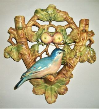 Rare Weller Pottery Woodcraft Bluebird & Apple Wall Pocket Vase 1920s.