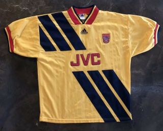 Vtg 1993 - 1994 Yellow Arsenal Fc Football Soccer Jersey Away Jvc Adidas Large