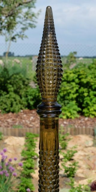 Vintage Amber? Italian Glass Empoli Hobnail Genie Bottle Decanter Diamond 21.  9 