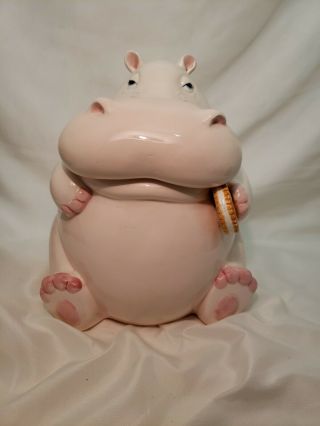 1980 Vintage Fitz and Floyd Hippo Cookie Jar Hippopotamus Holding Cookie 5