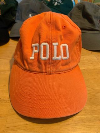 Vtg 90s Ralph Lauren Polo Sport Spellout Orange Baseball Cap Dad Hat