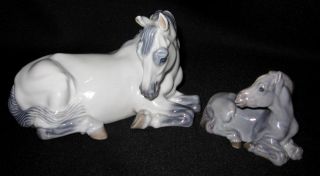 Rare Royal Copenhagen Lippizaner Mare Laying Horse & Foal 5690 5691 Figurine