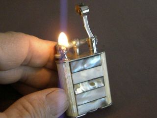 Rare Vintage Continental York Lift Arm Cigarette Lighter - Mother Of Pearl