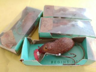 Vintage 4 Paw Paw Bait Co.  Old Wood Mouse Fishing Lures.