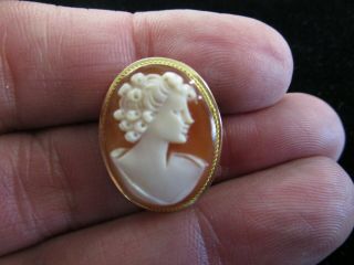 14k Solid Gold Cameo Brooch Pin Made In Italy