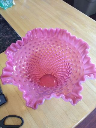 VINTAGE FENTON ART GLASS CRANBERRY OPALESCENT HOBNAIL FLARED VASE 7.  5 