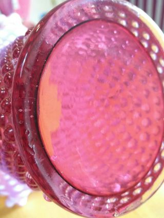 VINTAGE FENTON ART GLASS CRANBERRY OPALESCENT HOBNAIL FLARED VASE 7.  5 