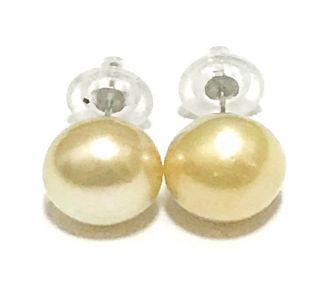 14k White Gold Round South Sea 13mm Gold Pearl Classic Stud Earrings