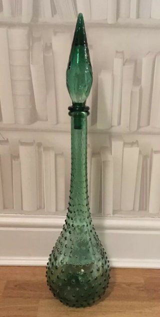 Vintage Mid Century Italian Empoli Tall 57cm Green Hobnail Glass Genie Bottle