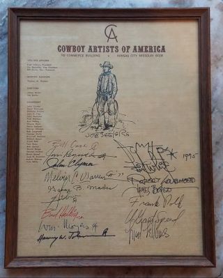 Cowboy Artists Of America Print 1975 Rare 17 Autographs Framed Signed