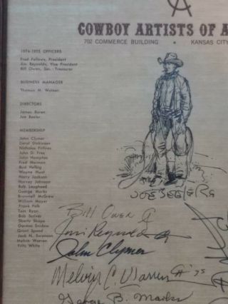 COWBOY ARTISTS of AMERICA Print 1975 Rare 17 Autographs Framed Signed 6