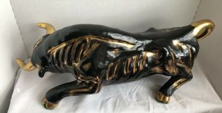 Vintage Retro 1950’s Large Black MetallicGold Ceramic Fighting Bull Figurine 22” 4