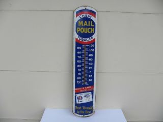 Vintage Mail Pouch Tobacco Tin Advertising Thermometer (39” Tall X 8 " Wide)