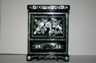 Vintage Asian Oriental Lacquer With Mother Of Pearl Inlay Jewelry Box