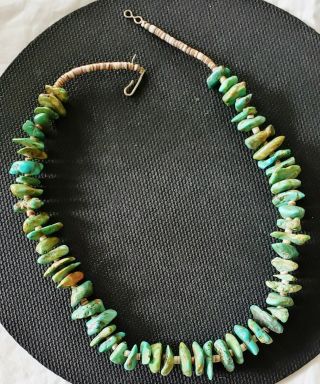 Vintage Navajo 17 Inch Turquoise Nugget Necklace With Heishi Beads