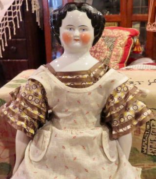 Antique C1860 21 " German Rare Flat Top Apple Cheeked China Head Doll Perfect