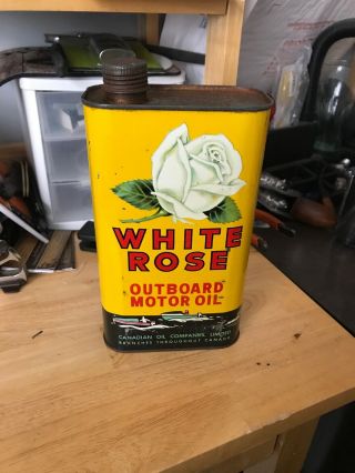 Rare Canadian White Rose Enarco Outboard Motor Oil Imperial Quart Can Full