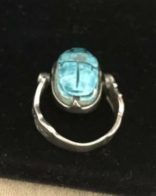 Vintage Jewellery Art Deco Egyptian Revival Silver Scarab Beetle Swivel Ring 3