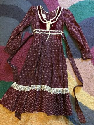 Vintage Hippie Gunne Sax Dress Bohemian Floral Peasant Prairie Corset Dress Sz 7