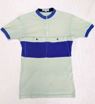 Vintage 50s Kucharik Cycling M Zip Up Bicycle Jersey Green Blue 100 Acrylic