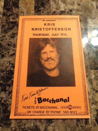 Kris Kristofferson Rare Autographed Hand Signed Concert Poster Country Music