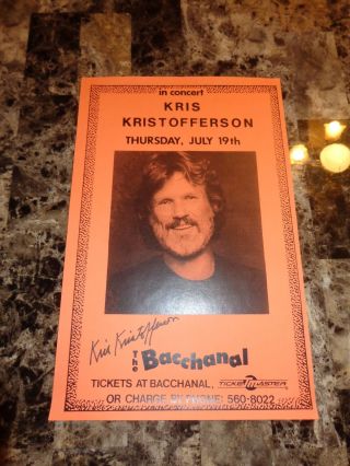 Kris Kristofferson Rare Autographed Hand Signed Concert Poster Country Music 2