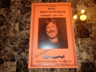 Kris Kristofferson Rare Autographed Hand Signed Concert Poster Country Music 5
