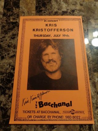 Kris Kristofferson Rare Autographed Hand Signed Concert Poster Country Music 6
