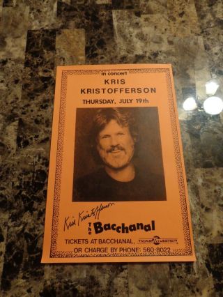 Kris Kristofferson Rare Autographed Hand Signed Concert Poster Country Music 7