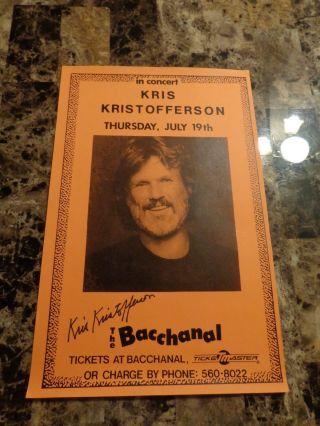 Kris Kristofferson Rare Autographed Hand Signed Concert Poster Country Music 8